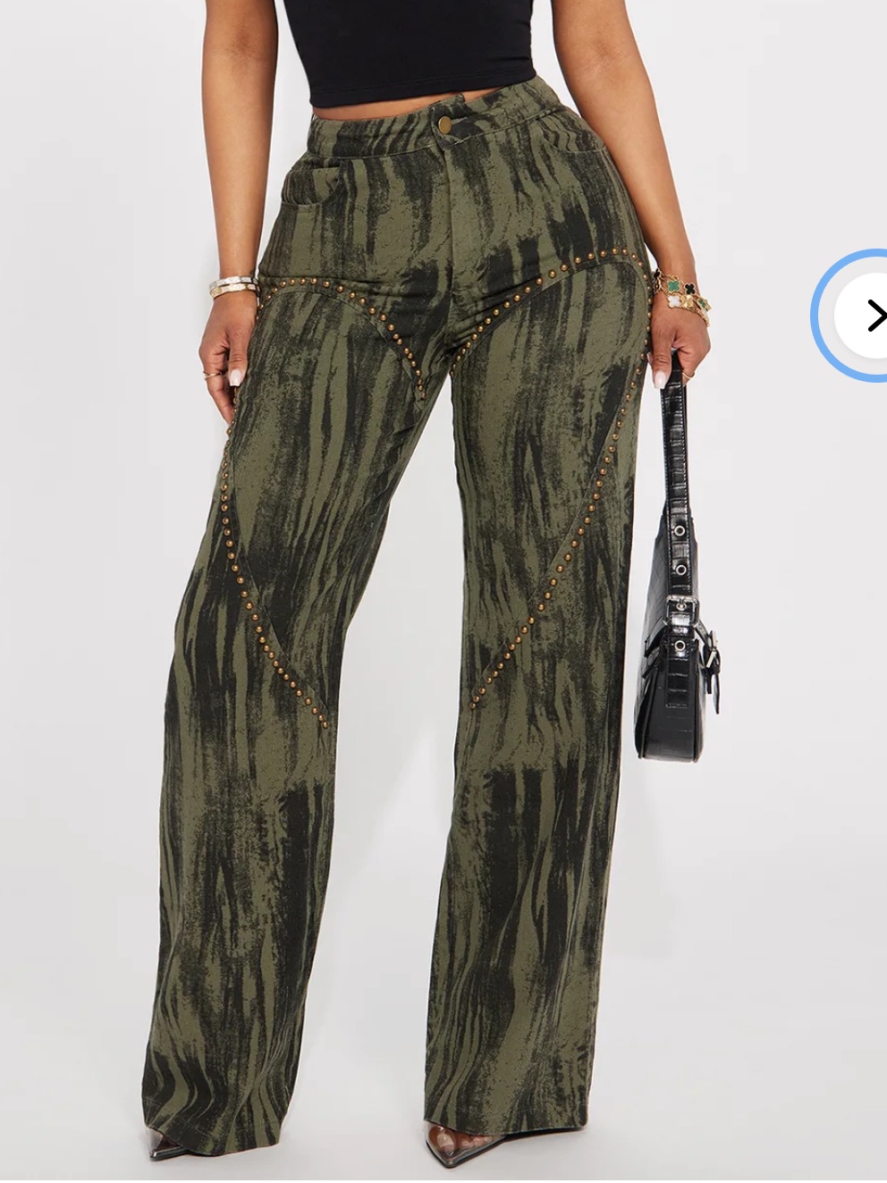 Fashion Nova Olive Green Wide Leg Stud-Accent Pants